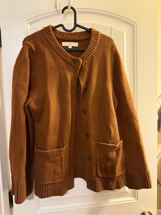 LOFT Sweaters - LOFT Button-Front Pocket Cardigan Sweater - Rust Brown